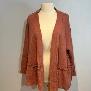 4OUR dreamers terra-cotta coloured linen rayon blend bell sleeve jacket fit S/M